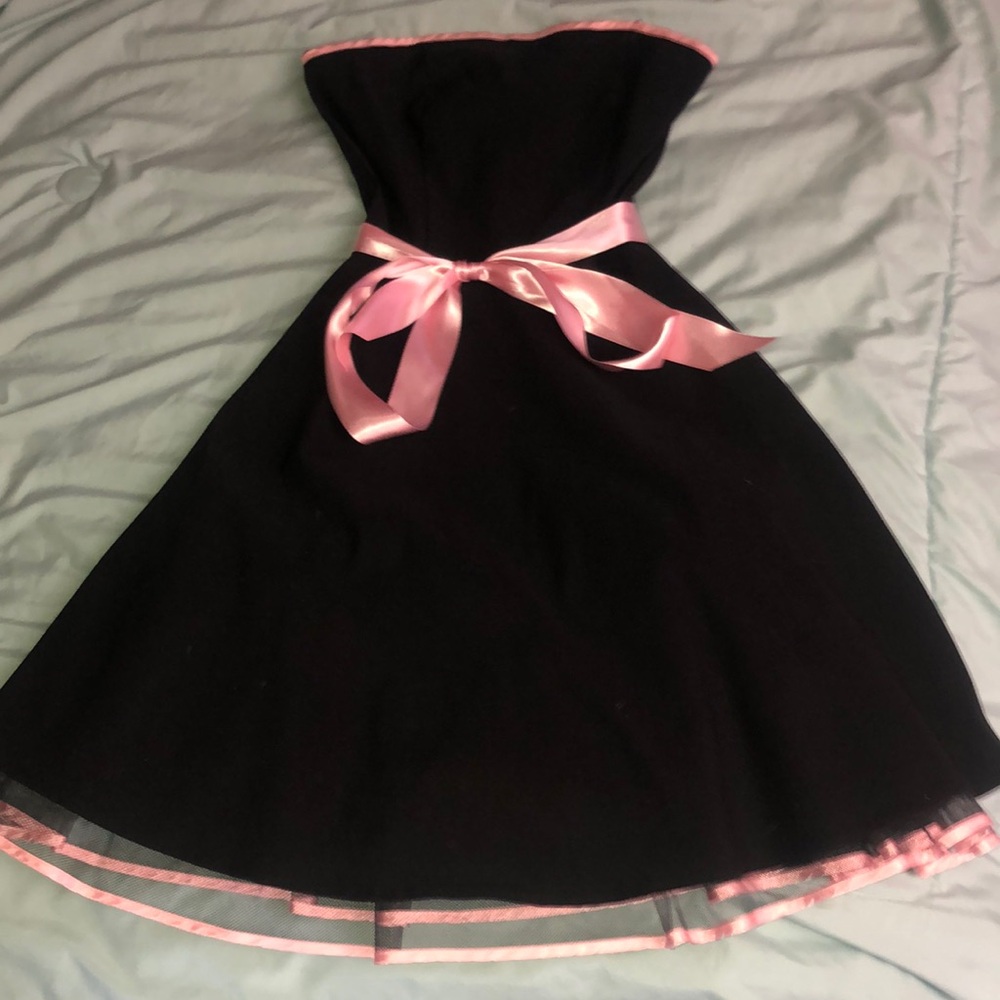 Pulse Strapless Black and Pink Cocktail Dress